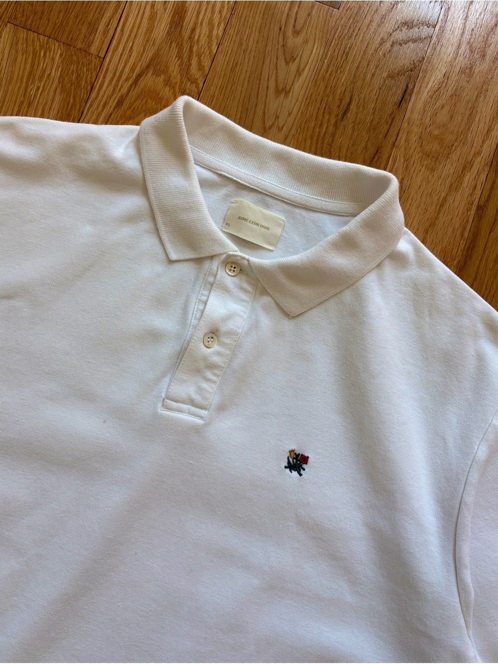 Aime Leon Dore Crest Piqué Polo Shirt White Cotton Made in Canada Golf Preppy XL